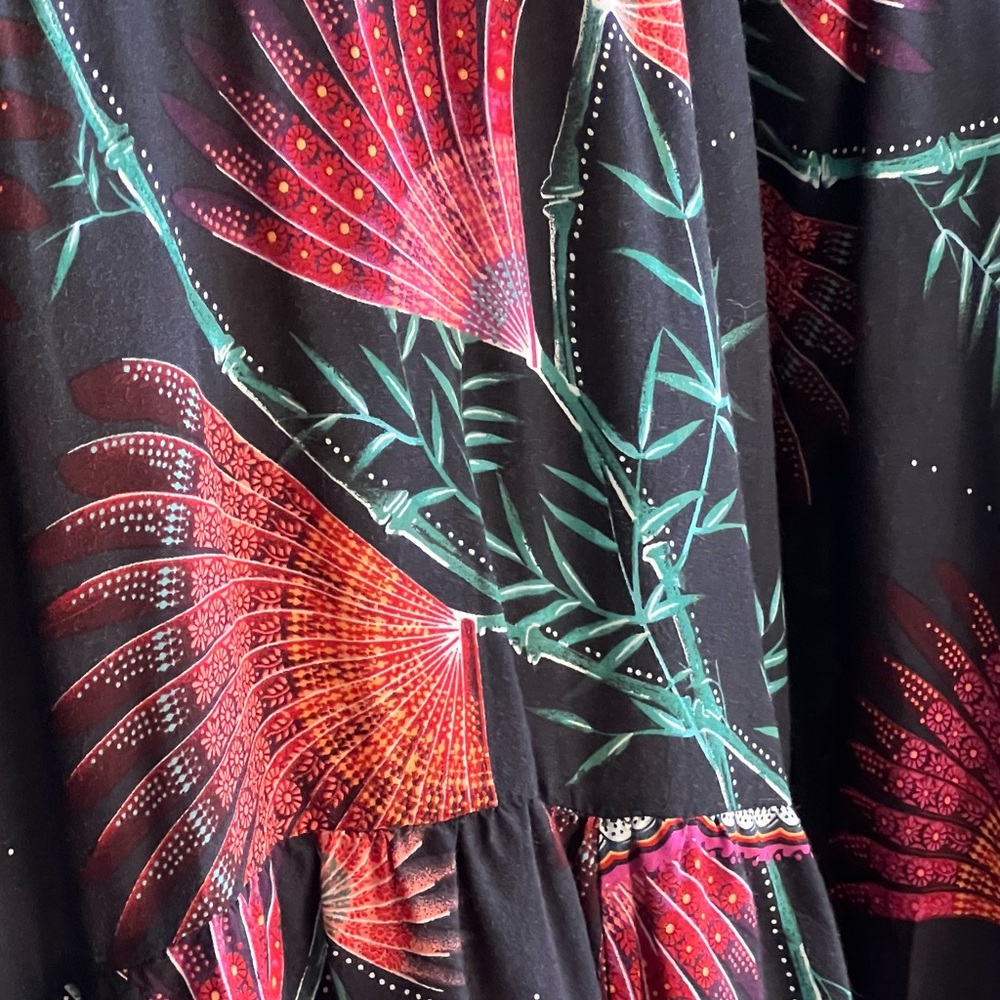 Farm Rio Black Long Flare Sleeves Top Flowy Tropical Floral Blouse Size Medium - Picture 5 of 13